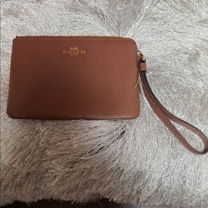 Coach Tan Leather Zip Pouch with Gold Logo